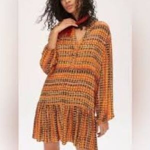 Anthropology Saturday Sunday Orange and Black Patterned Dress